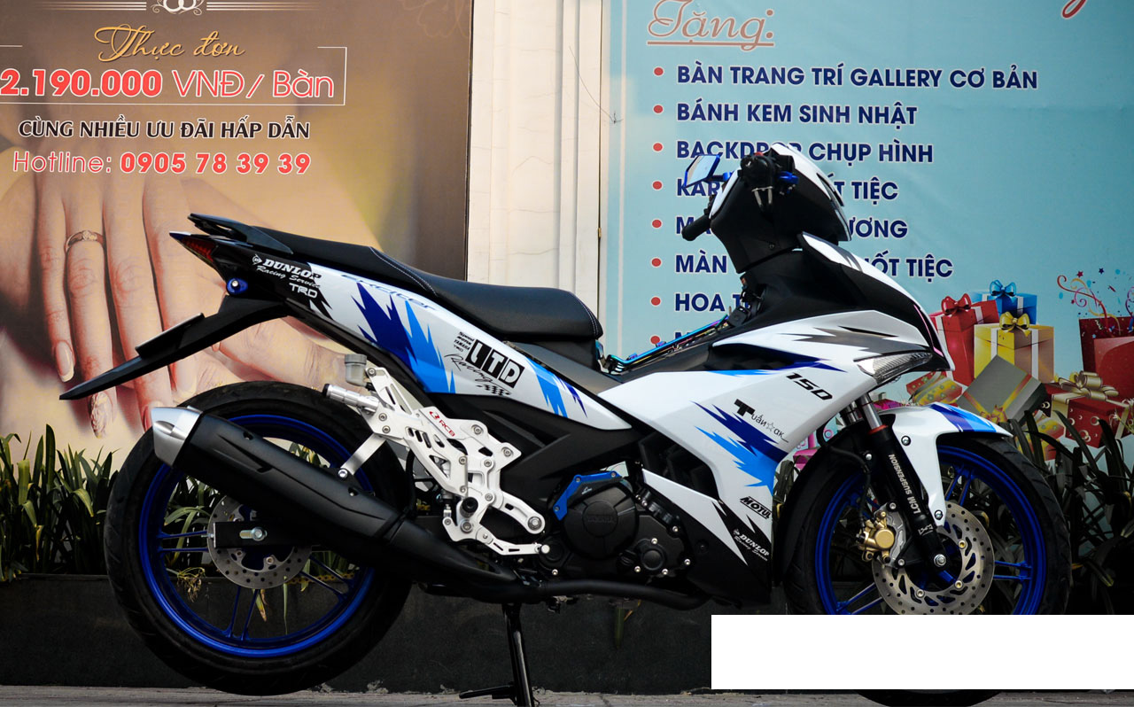 Tem trùm exciter 150 xanh trắng, tem exciter 150, team trùm exciter 150, tem xe exciter 150, team trùm ex 150, team xe exciter 150 xanh trắng