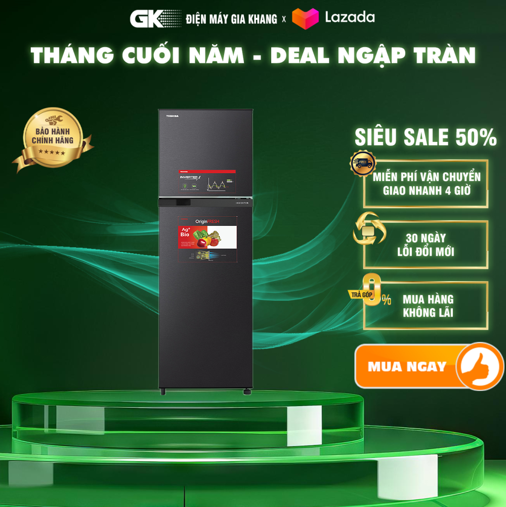 Tủ lạnh Toshiba Inverter 253 lít GR-B31VU SK Tiết kiệm điện duy trì nhiệt độ ổn định với máy nén Inverter Công nghệ Ag+ Bio kháng khuẩn - Hàng mới 100% - GIAO TOÀN QUỐC - FREESHIP HCM