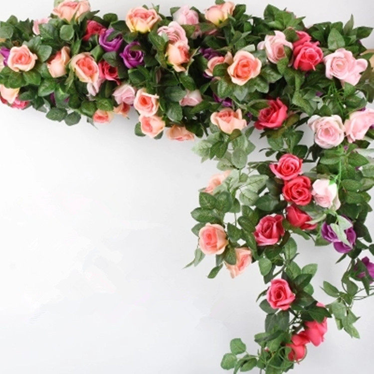 Miễn phí vận chuyển cod hoa hồng mô phỏng dây leo hoa giả dây leo cây lá xanh hoa dây leo đám cưới trang trí nhà dây leo hoa