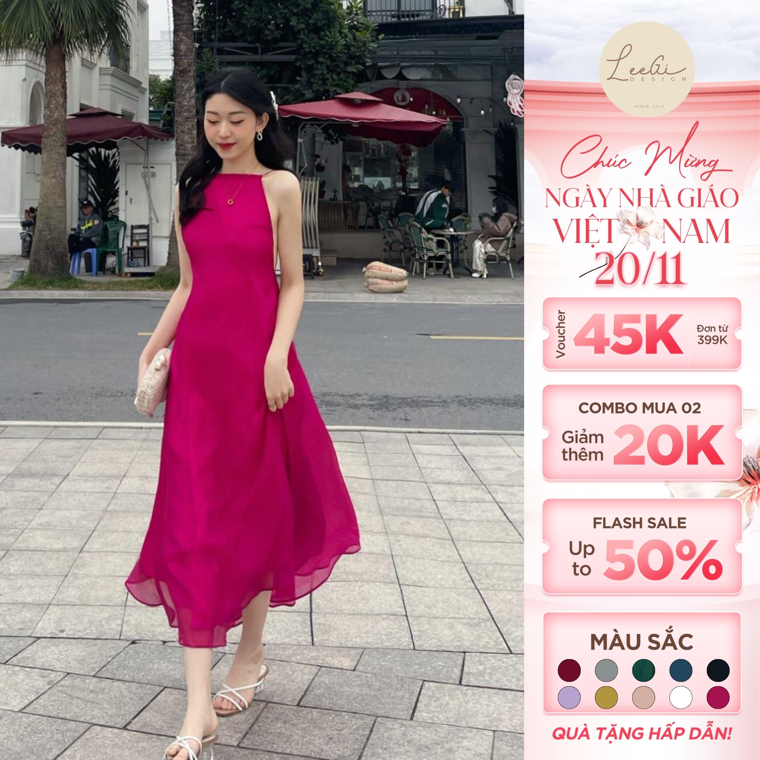 Đầm maxi yếm tơ bọt dáng dài thướt tha LeeGi Design Min603