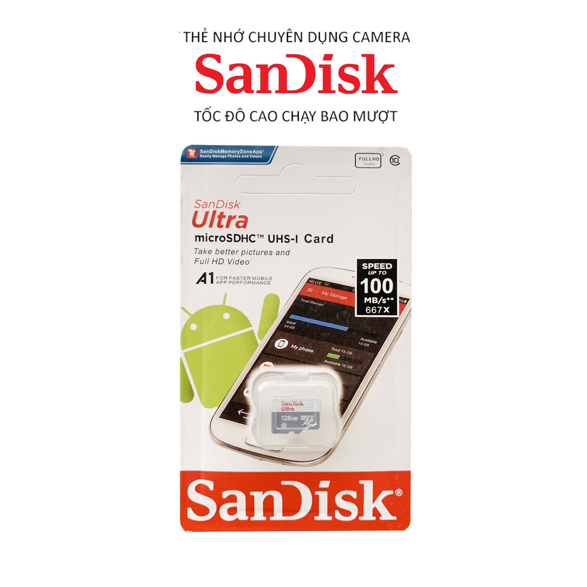 50 thẻ nhớ sandisk 128gb tốc độ cao,chuyên dụng cho camera wifi, camera hành trình, điện thoại, thiết bị điện tử chính hãng