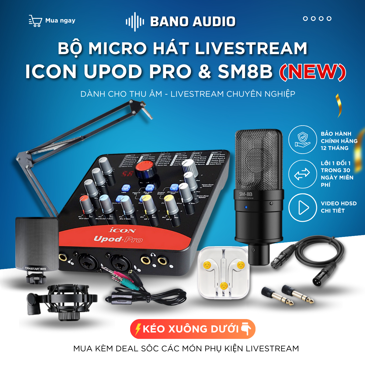 Mic thu âm micro livestream soundcard icon upod pro & mic takstar sm8b bh 1 năm thu âm điện thoại máy tính