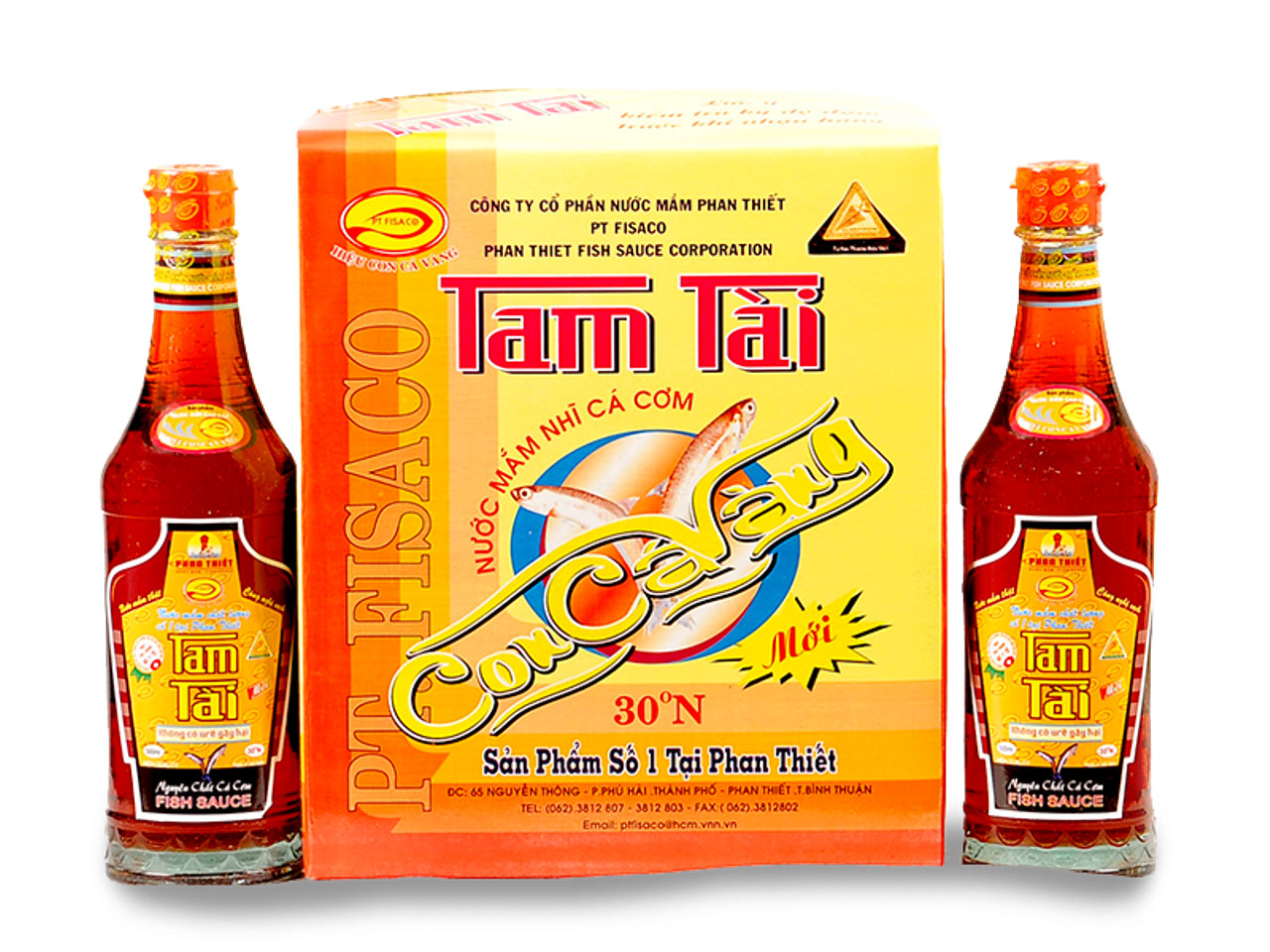 Thùng 6 chai NƯỚC MẮM TAM TÀI (hiệu Con Cá Vàng PT FISACO) (chai 490ml 30 độ đạm)