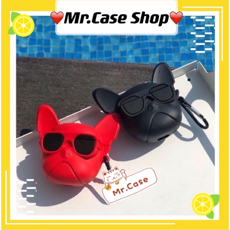 Case Airpods 1/2 Pro Vỏ Ốp Đựng Tai Nghe Silicon Dẻo Hình Chú Chó Đeo Kính Đen - Mr.Case