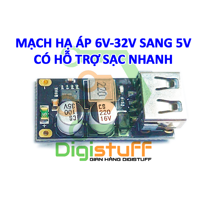 Mạch hạ áp DC 6V 9V 12V 24V 32V xuống 5V có sạc nhanh, dùng chế sạc điện thoại cho xe máy xe hơi