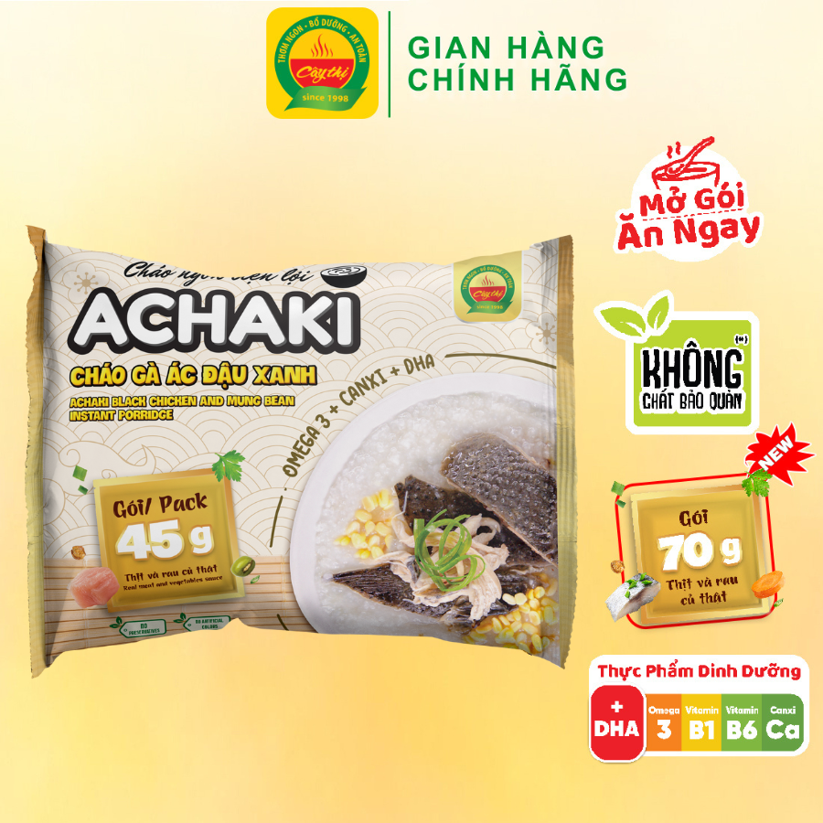 Cháo ngon tiện lợi achaki gà ác đậu xanh thương hiệu cây thị