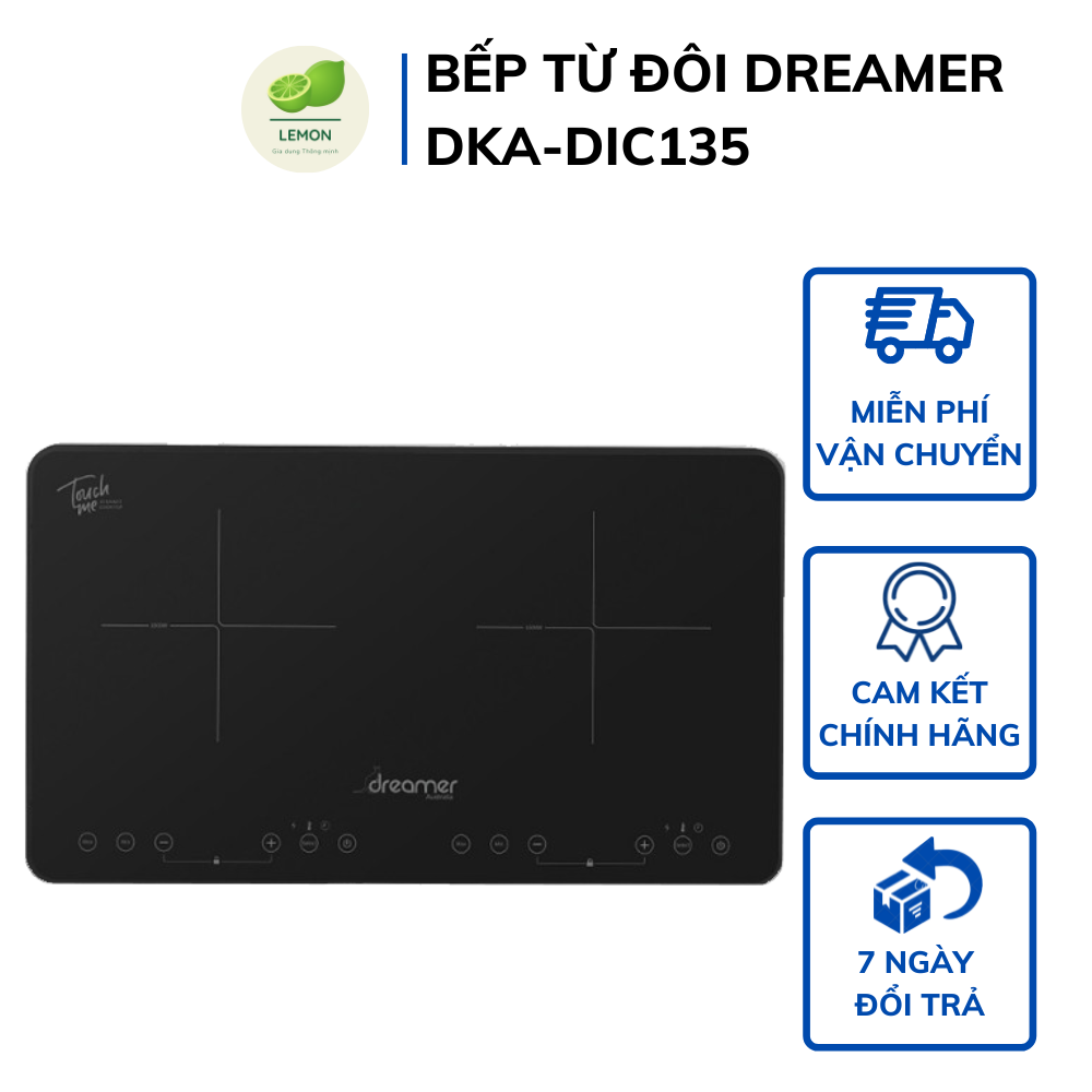 BẾP TỪ DƯƠNG ĐÔI DREAMER DKA-DIC135B - 2 Vùng Nấu, Kích Thước 34.5x58cm, Màu Đen/Xám