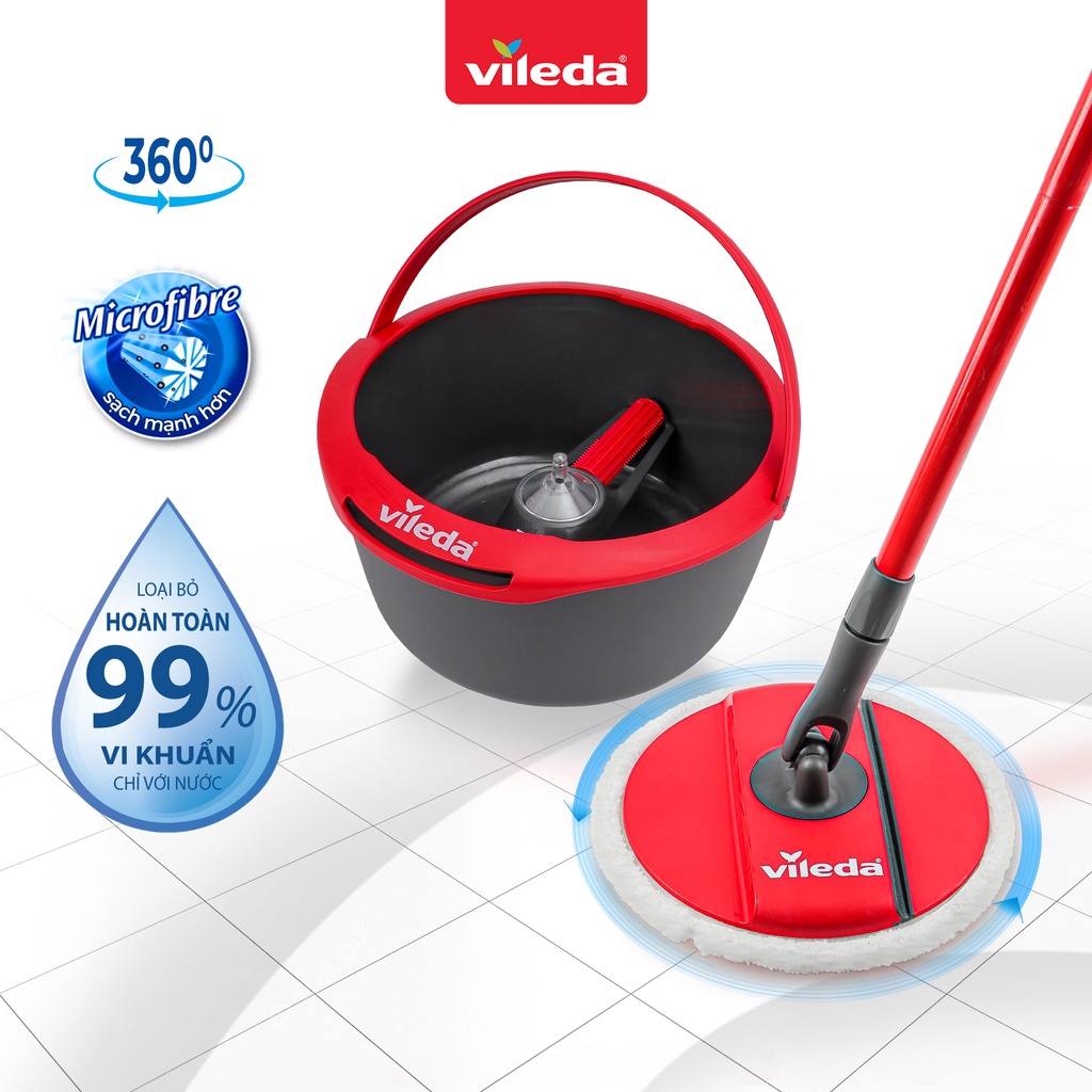 Cây lau nhà vileda spin and clean đầu lau đĩa tròn, xô giặt xoay 360 độ - tsu161821