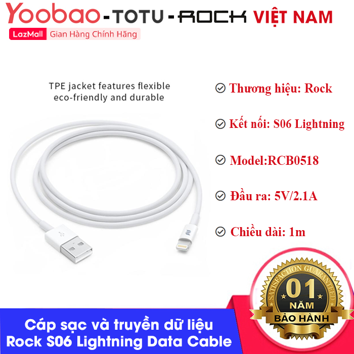 Cáp sạc và truyền dữ liệu Rock S06 Lightning Data Cable RCB0518 - Phân phối bởi Rock Việt Nam