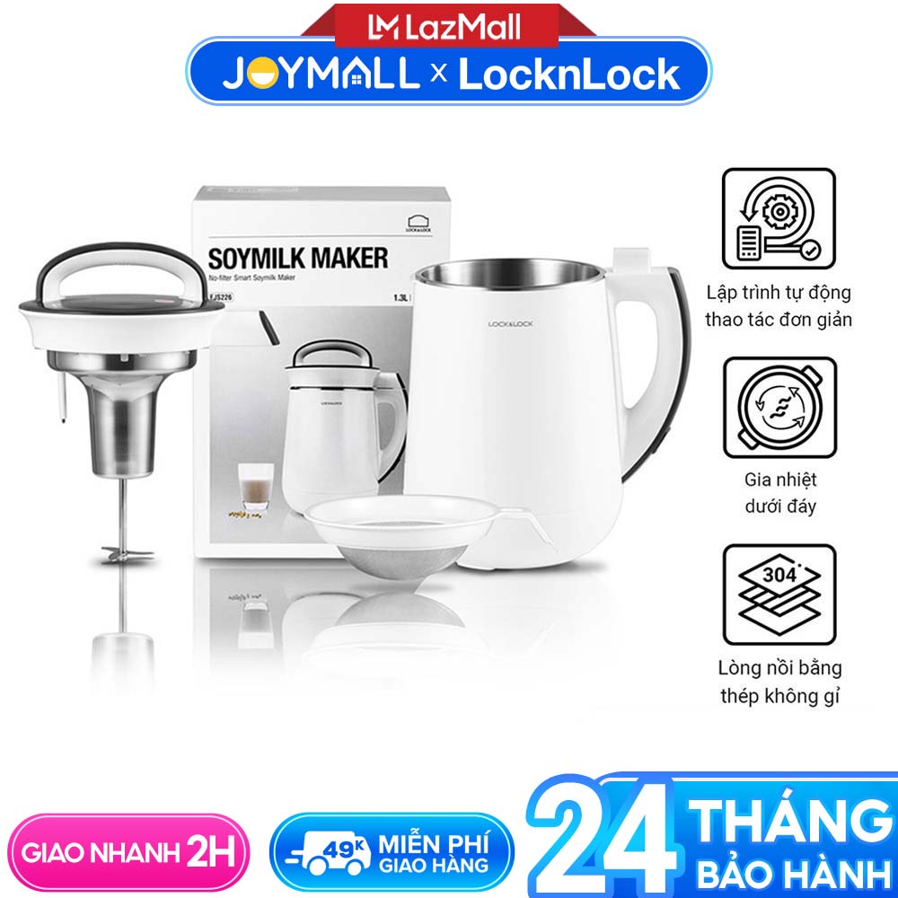 Máy làm sữa hạt Lock&Lock 1,3L EJS226 - Hàng chính hãng, có thể xay đậu, nấu sữa, cháo, công nghệ gia nhiệt, chống tràn - JoyMall