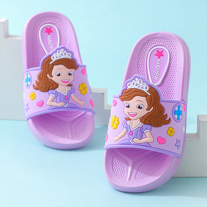 Dép lê đế đúc quai ngang cao su 3d hình công chúa cho bé gái từ 2 - 15 tuổi mùa hè