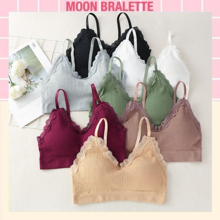 Áo bra nữ 2 dây viền ren đệm mỏng chất cotton tăm cao cấp moon bralette aa19