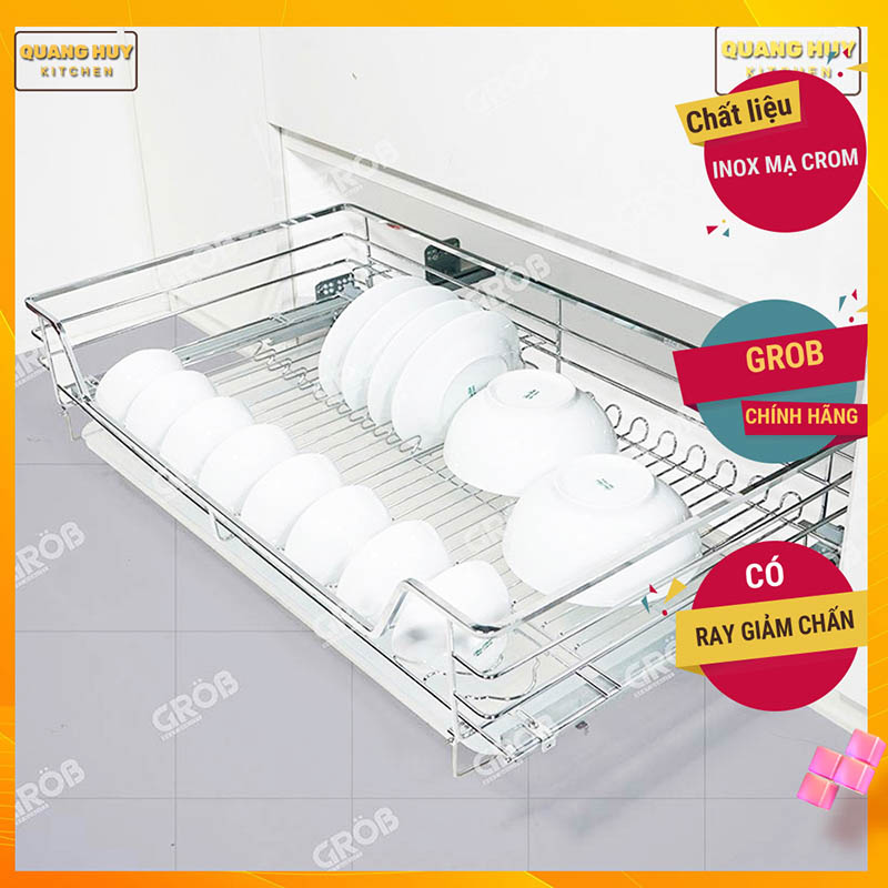 Giá úp bát xoong nồi tủ dưới nan vuông inox 201 thương hiệu Grob