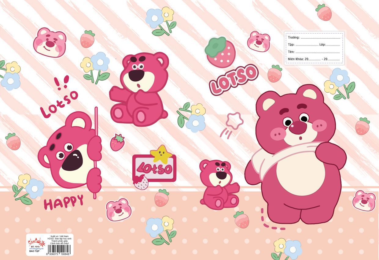Set 10 bao tập cute gấu dâu lotso | giấy bao tập cute