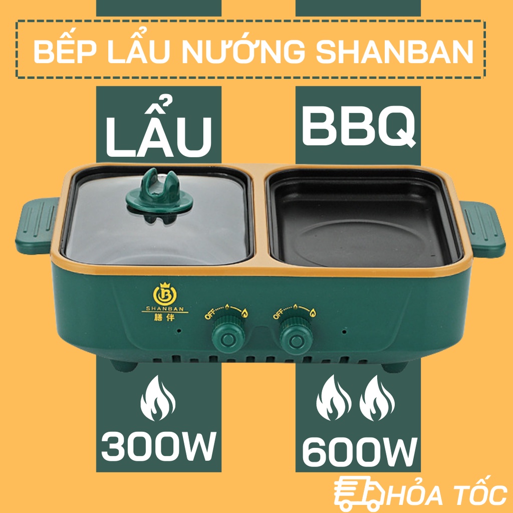 Bếp lẩu nướng 2 ngăn, Nồi lẩu mini Hàn Quốc, Bếp lẩu nướng 2 in 1 đa năng, Nồi lẩu nướng 2 ngăn chính hãng, đổi trả 1-1