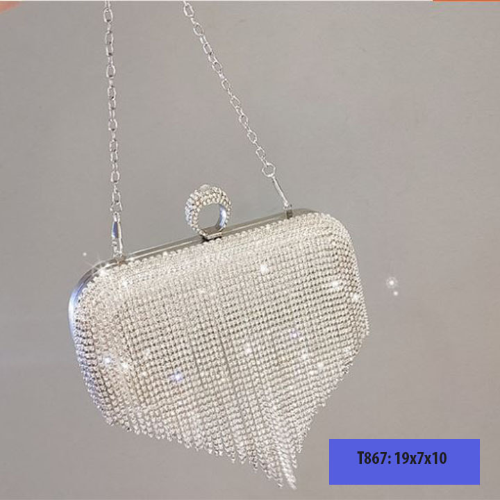 Ví nữ cầm tay dự tiệc đẹp, bóp cầm tay nữ dự tiệc, cưới đính đá tua rua sang trọng