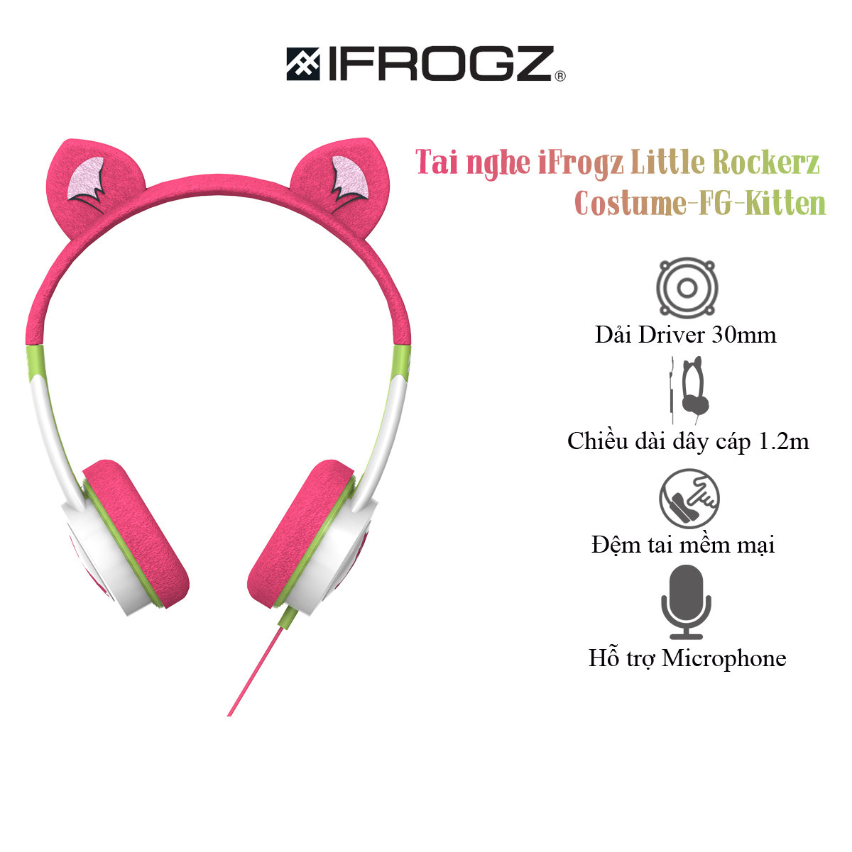 Tai nghe iFrogz Headphone-Little Rockerz Costume Kitten có dây dành cho trẻ em