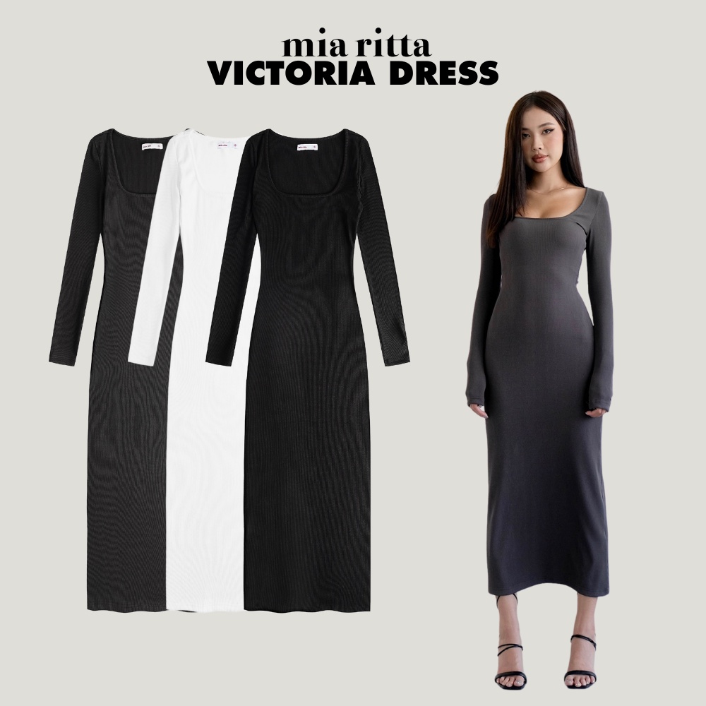 Váy maxi Victoria Dress Mia Ritta V1050 váy cổ vuông len tăm dáng dài
