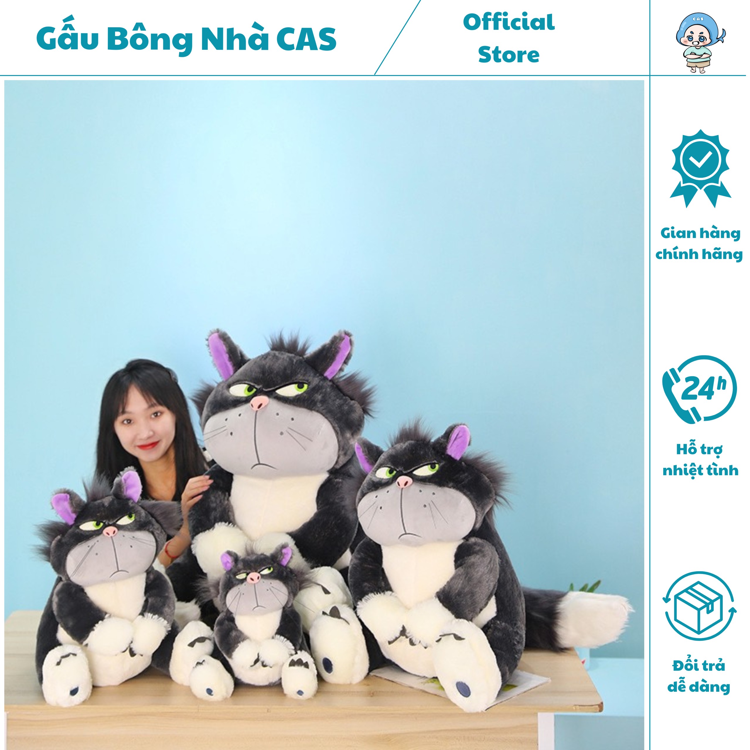 Gấu Bông Mèo Đen Mặt Giận Nhà CAS Chất Nỉ Mịn Cao Cấp Thú Nhồi Bông