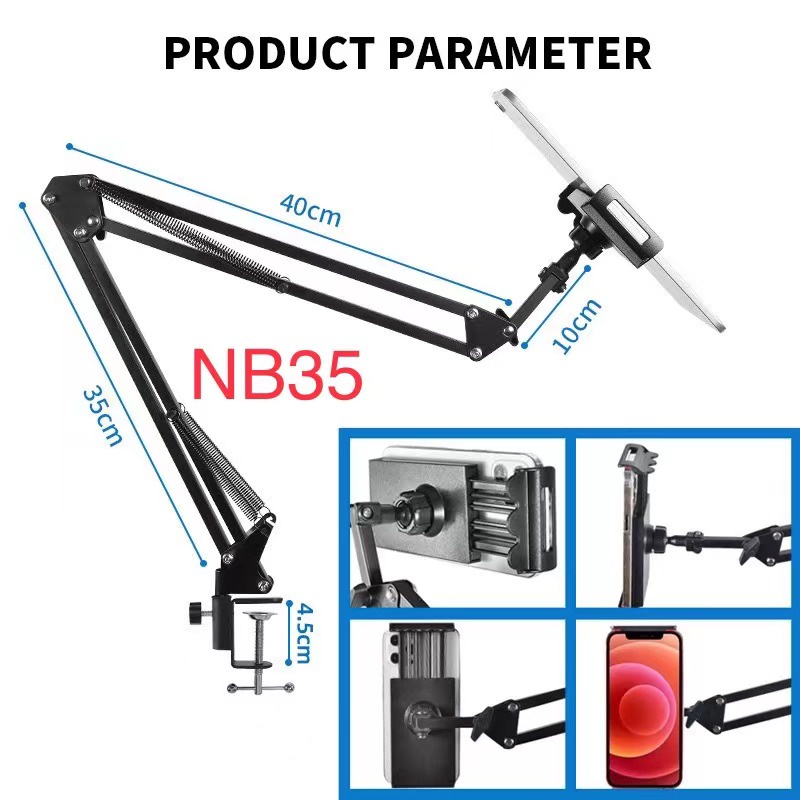 Điều chỉnh nhôm điện thoại di động Tablet Lazy Arm Long Stand Live Desktop Head Cantilever Điều chỉnh kim loại Clip điện thoại di động Microphone Long Stand Nâng cấp