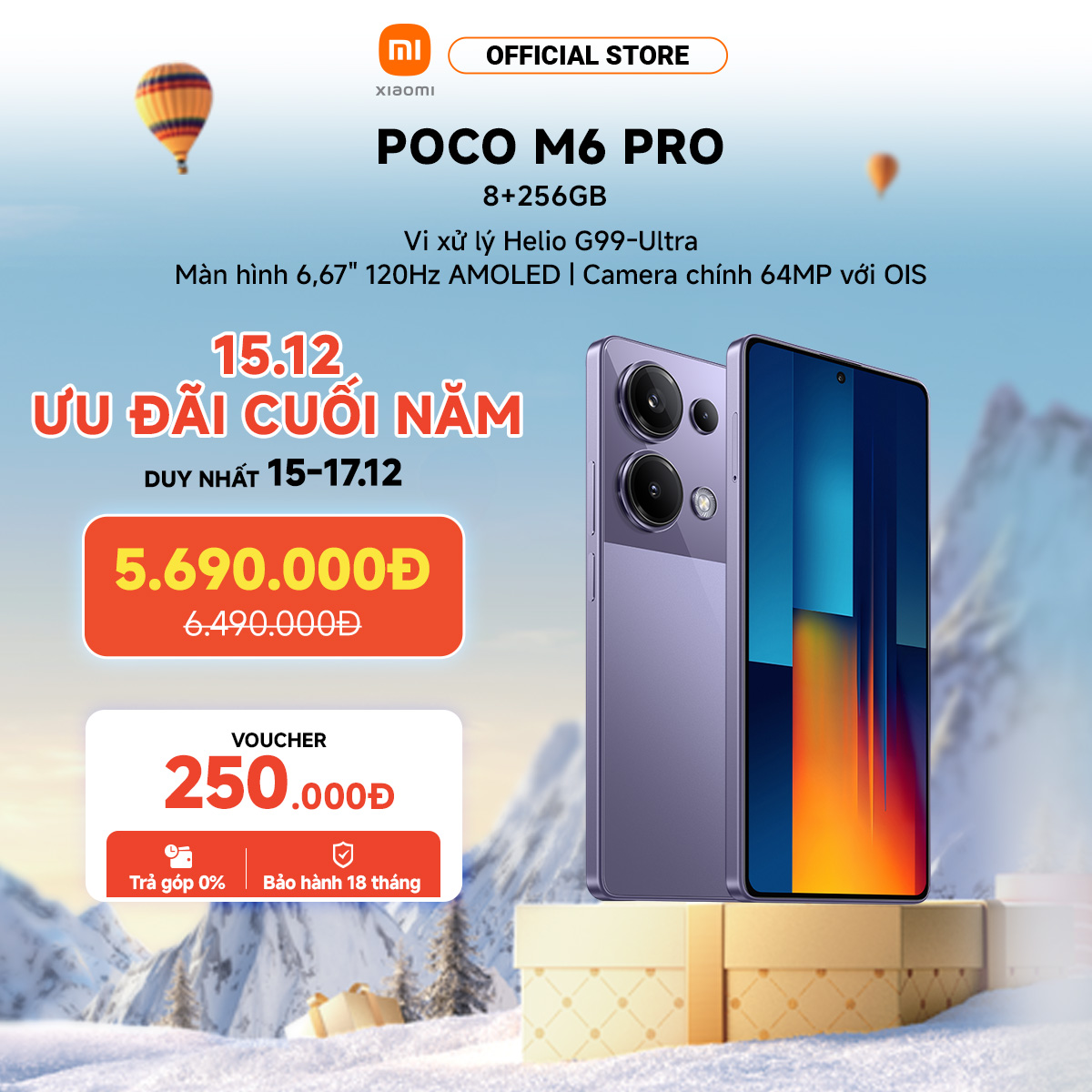 Điện thoại thông minh POCO M6 Pro (8+256GB | 12+512GB) | 120Hz AMOLED | Sạc 67W Pin 5000mAh | MTK Helio G99 Ultra