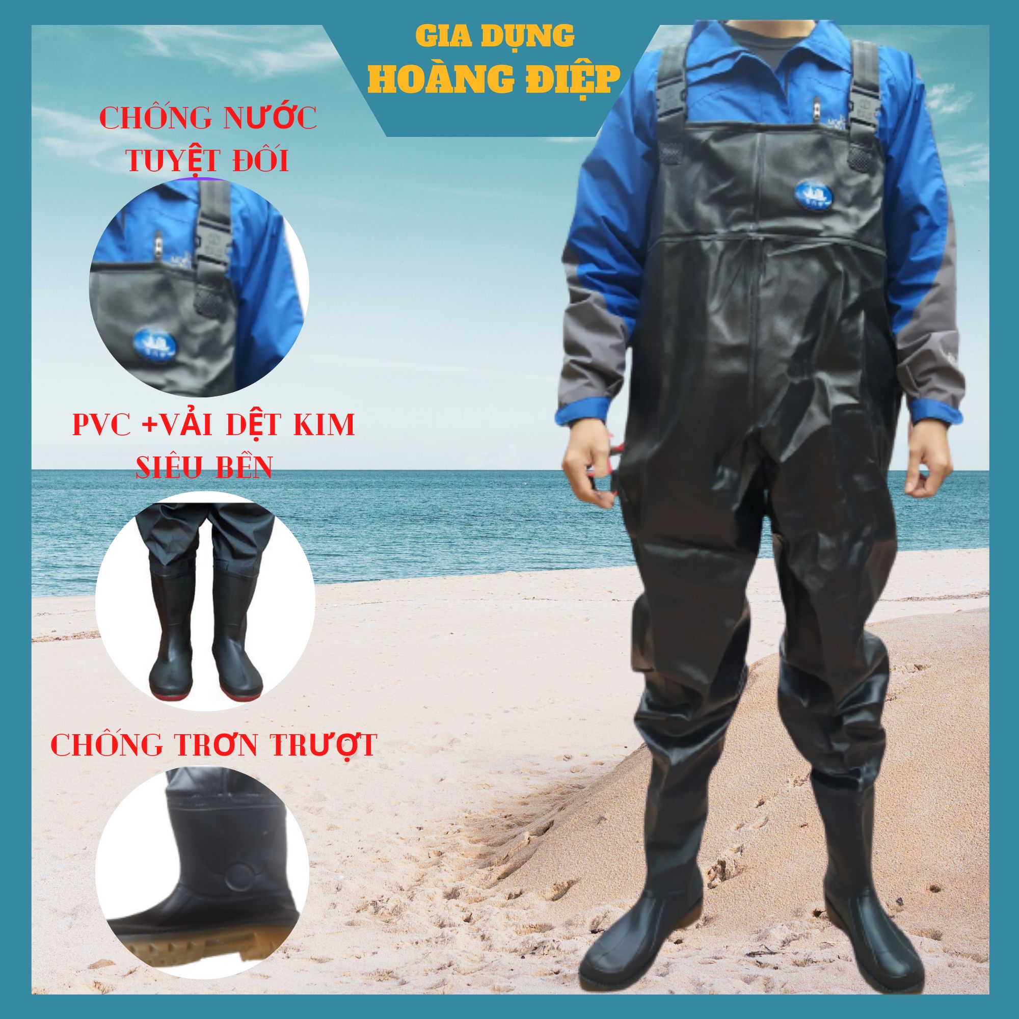 Ủng yếm, ủng lội nước liền quần phủ cao su chống nước đế cứng đủ size