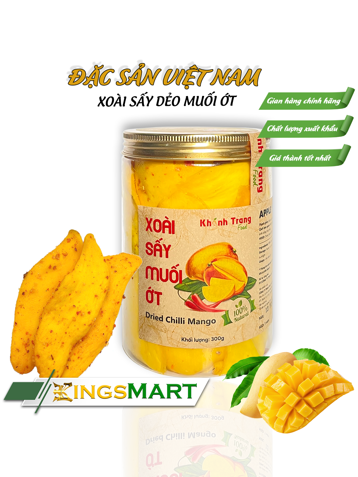Xoài sấy dẻo muối ớt chua cay - Thương hiệu Khánh Trang - Đặc sản Cam Ranh - Hũ 300g - Kingsmart