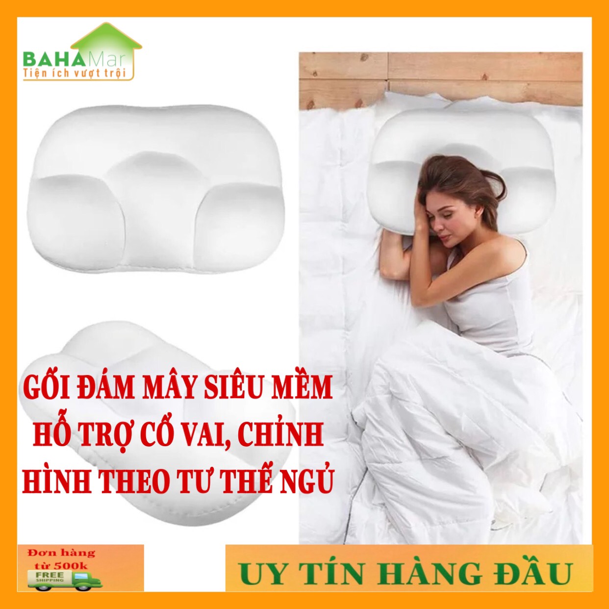 GỐI ĐÁM MÂY SIÊU MỀM HỖ TRỢ CỔ VAI, CHỈNH HÌNH THEO TƯ THẾ NGỦ  "BAHAMAR" dễ chịu khi ngủ, giảm đau vai cổ gáy khi sử dụng