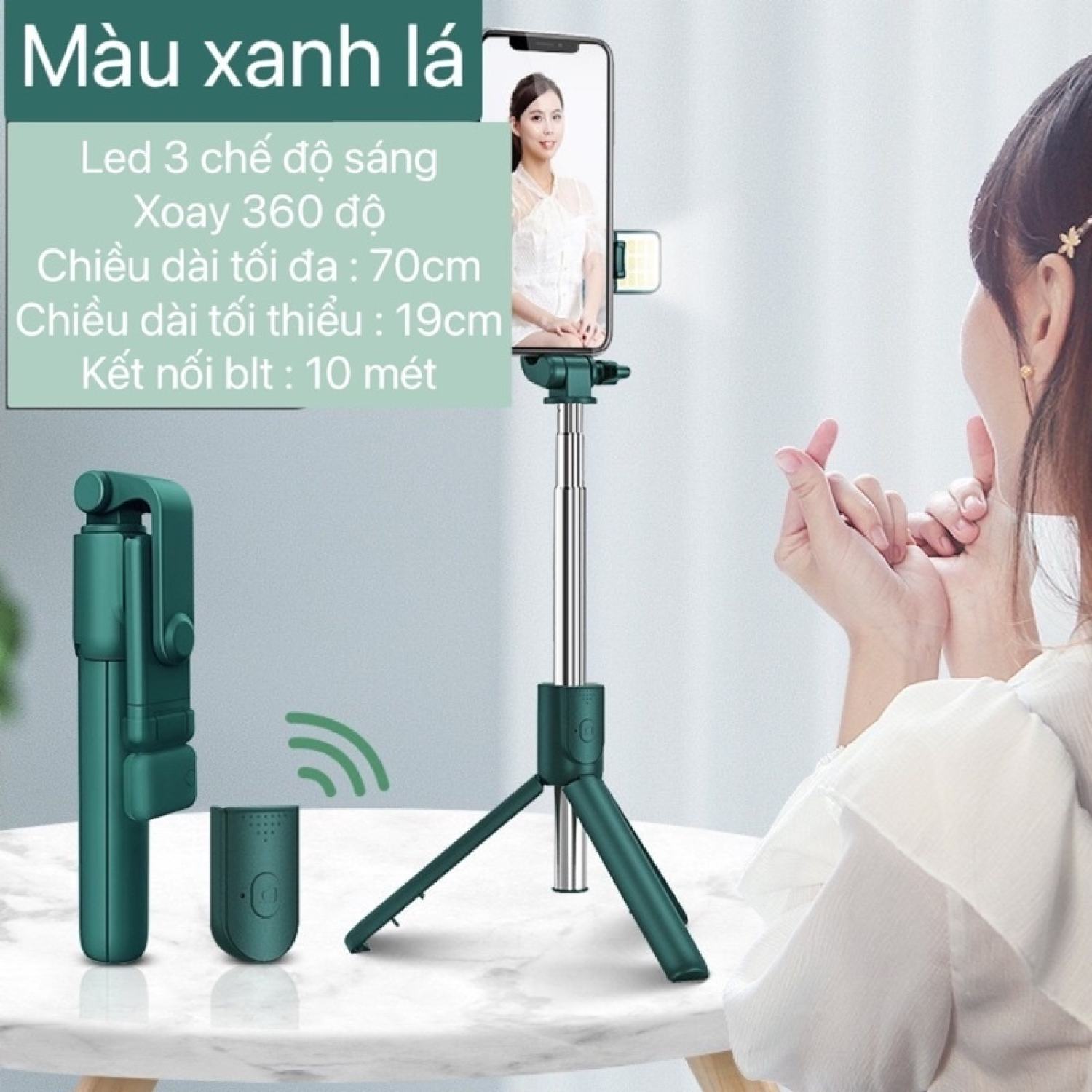 Gậy chụp kèm remote R1S có đèn trợ sáng