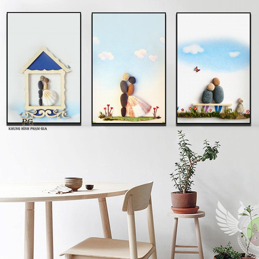 [HCM]Bộ 3 tranh canvas 40x60cm kèm Khung Viền 3D Nổi Bật - Khung Hình Phạm Gia PGTK528