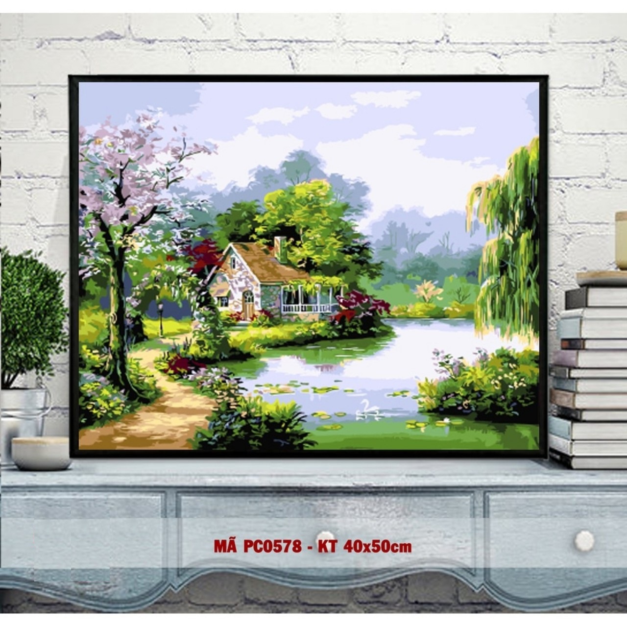 KHUNG 1.6 CM- Tranh sơn dầu số hóa, size 40x50-TẶNG KHĂN,ĐÃ CĂNG KHUNG,CÓ SƠN BÓNG-MÀU-3CỌ-đinh treo tường