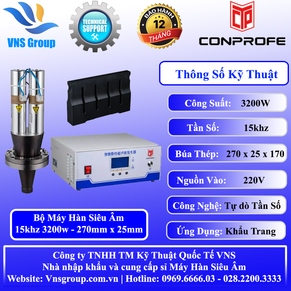 Bộ máy hàn siêu âm 15khz 3200w búa hàn 270mm x 25mm