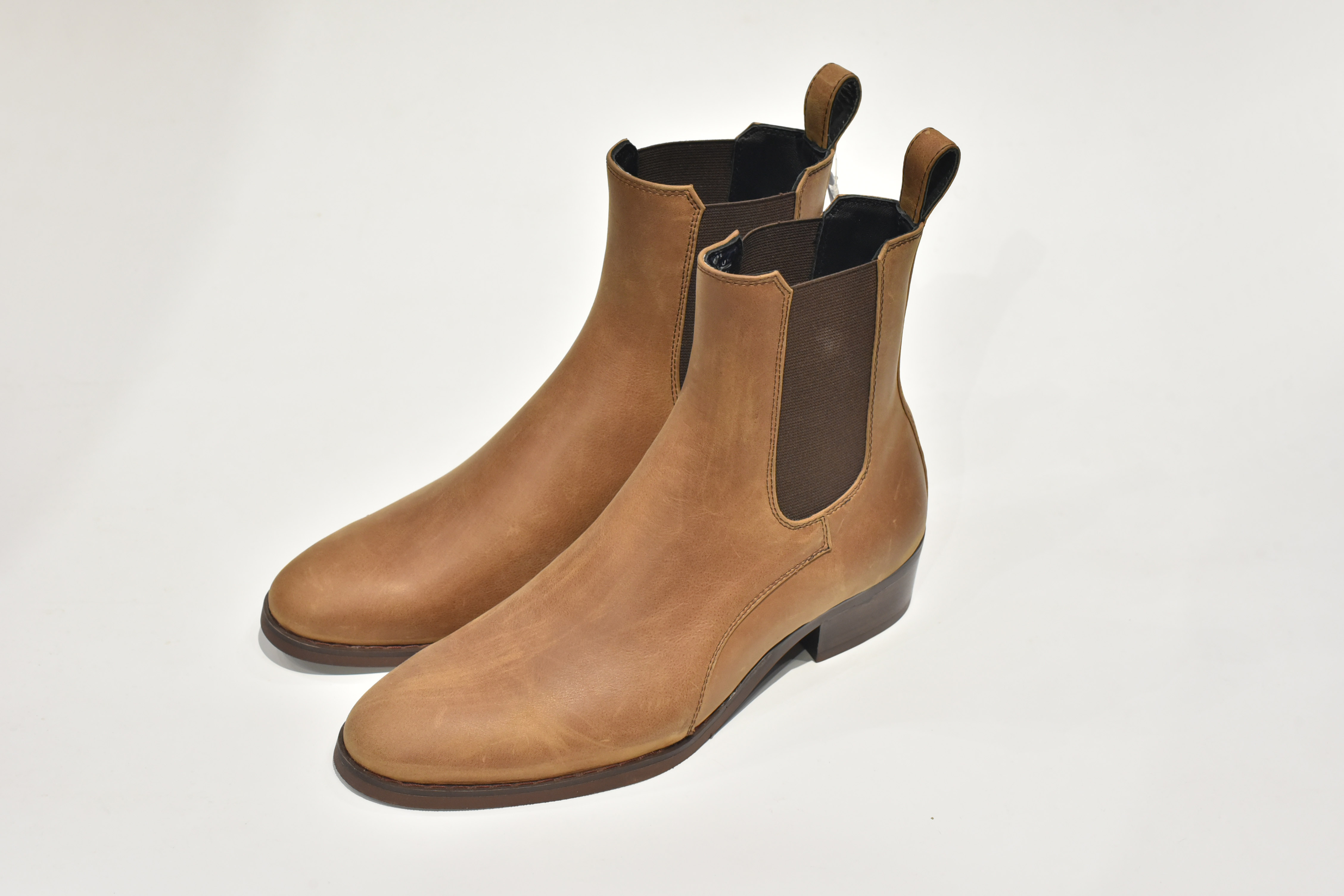 TATHANIUM Footwear Giày Chelsea boot nam gót 4cm cổ cao màu nâu lợt da bò
