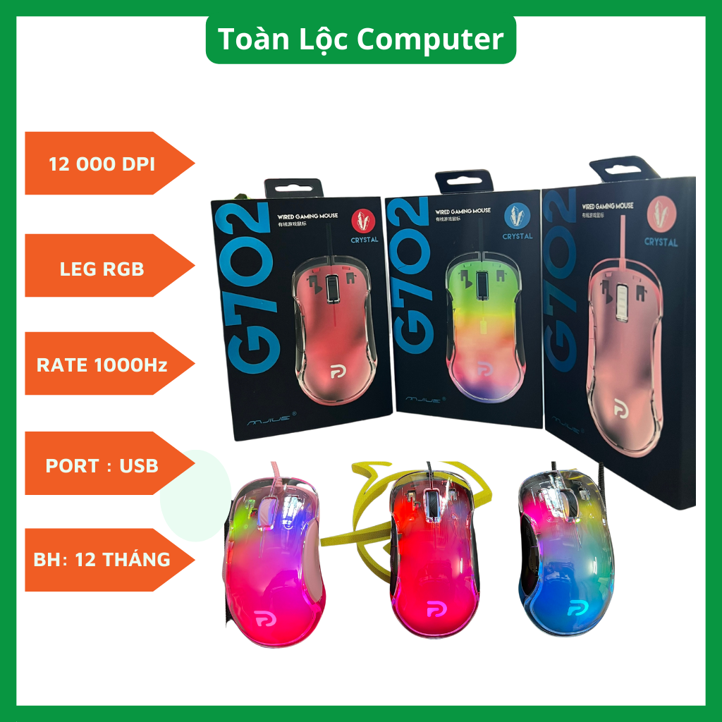 Chuột gaming có dây crystal g702 led rgb rgb 4 nút lập trình nhẹ 12000 dpi cho pc/laptop tặng kèm lót chuột-toàn lộc computer