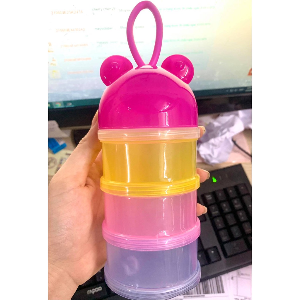 Hộp chia sữa 3 ngăn mặt gấu phối màu cho bé yêu