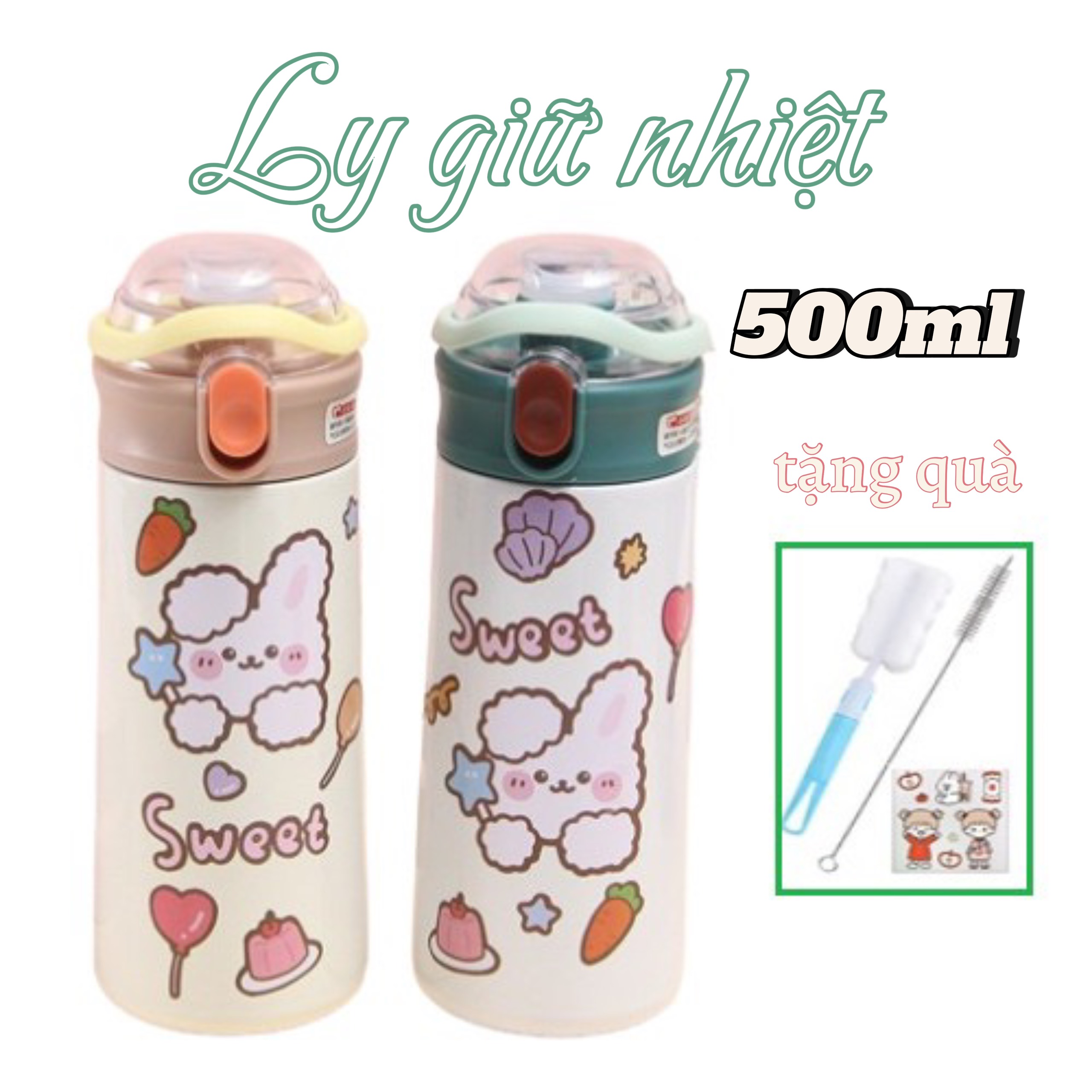 Bình Giữ Nhiệt Inox 304 An Toàn, Nắp Bật Chống Rò Rỉ, Có Ống Hút, Tặng Kèm Sticker 2D, Dung Tích 500ml , bình nước, bình đựng nước, bình đựng nước có ống hút, bình nước cầm tay, bình, bình giữ nhiệt, bình nước