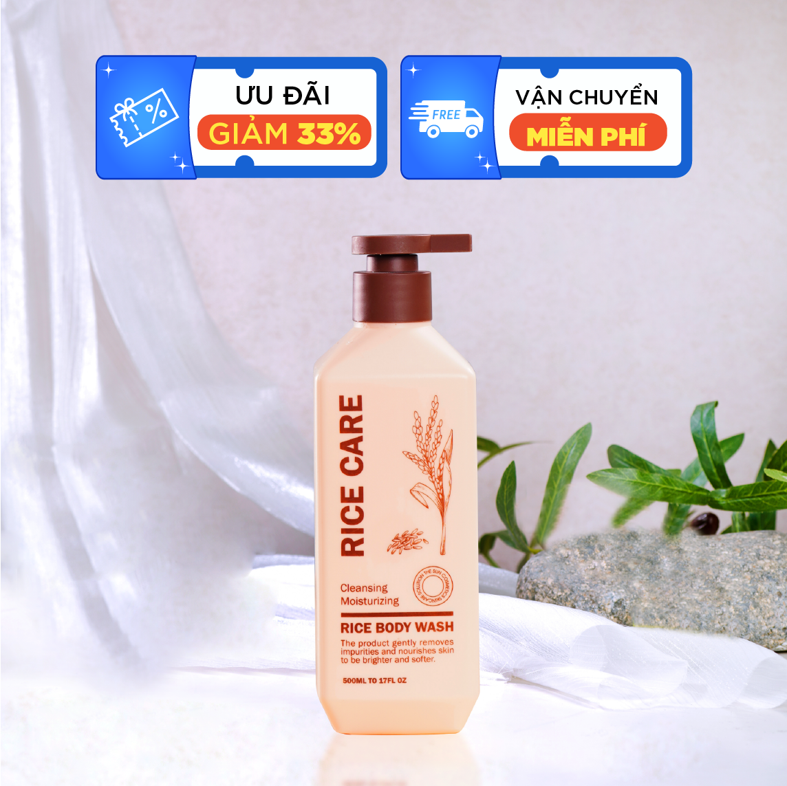 Sữa tắm trắng gạo rice care giúp trắng sáng da, dưỡng ẩm 500ml
