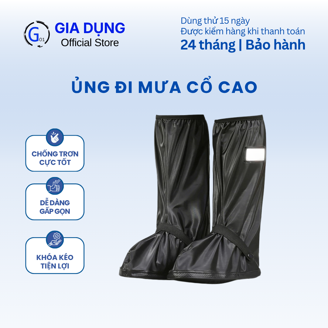 Ủng đi mưa cổ cao 2 lớp bọc giày đế cao su chống trơn trượt hiệu quả chất liệu PVC bền bỉ