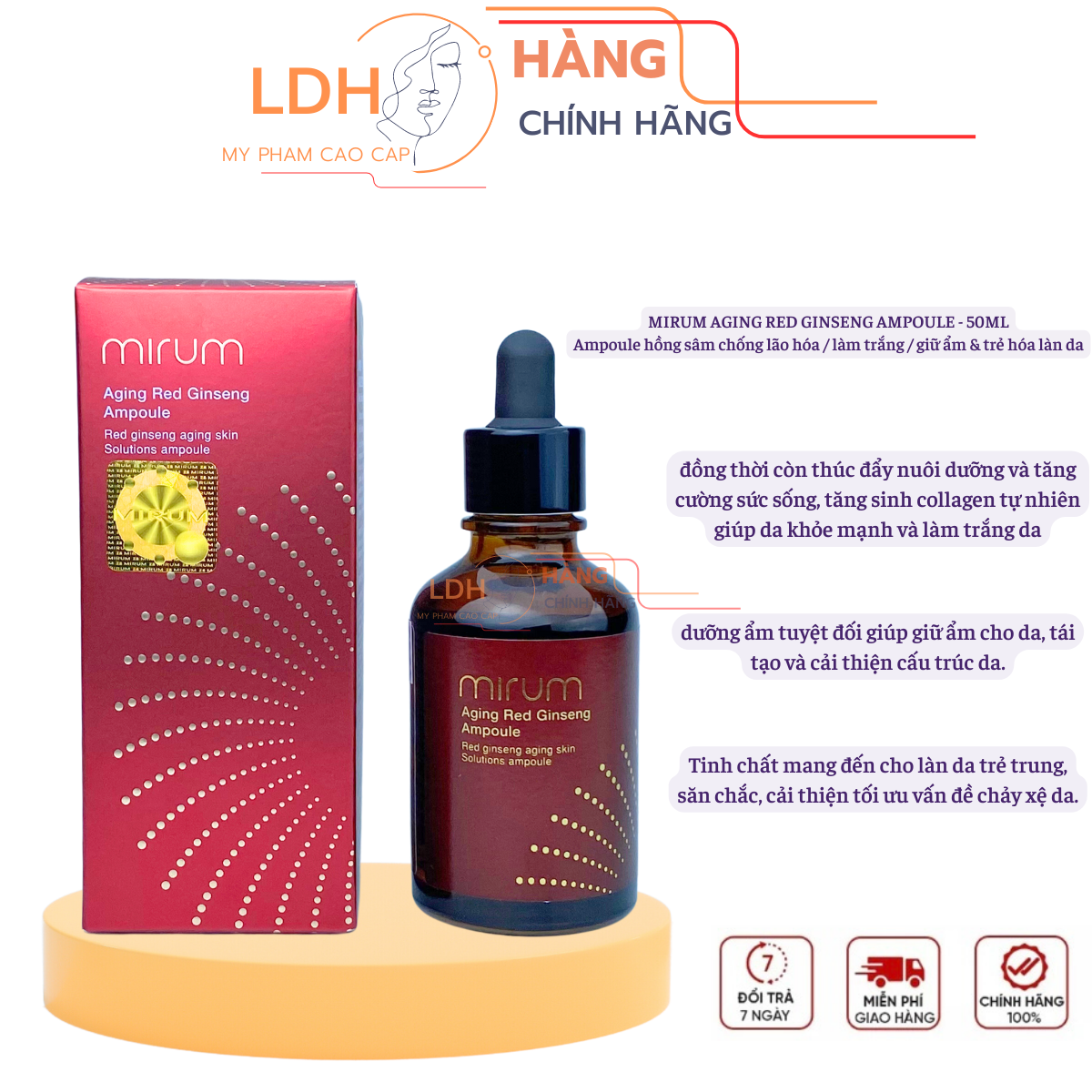 Serum Ampoule Mirum hồng sâm chống lão hóa, làm trắng giữ ẩm trẻ hóa làn da 50ml