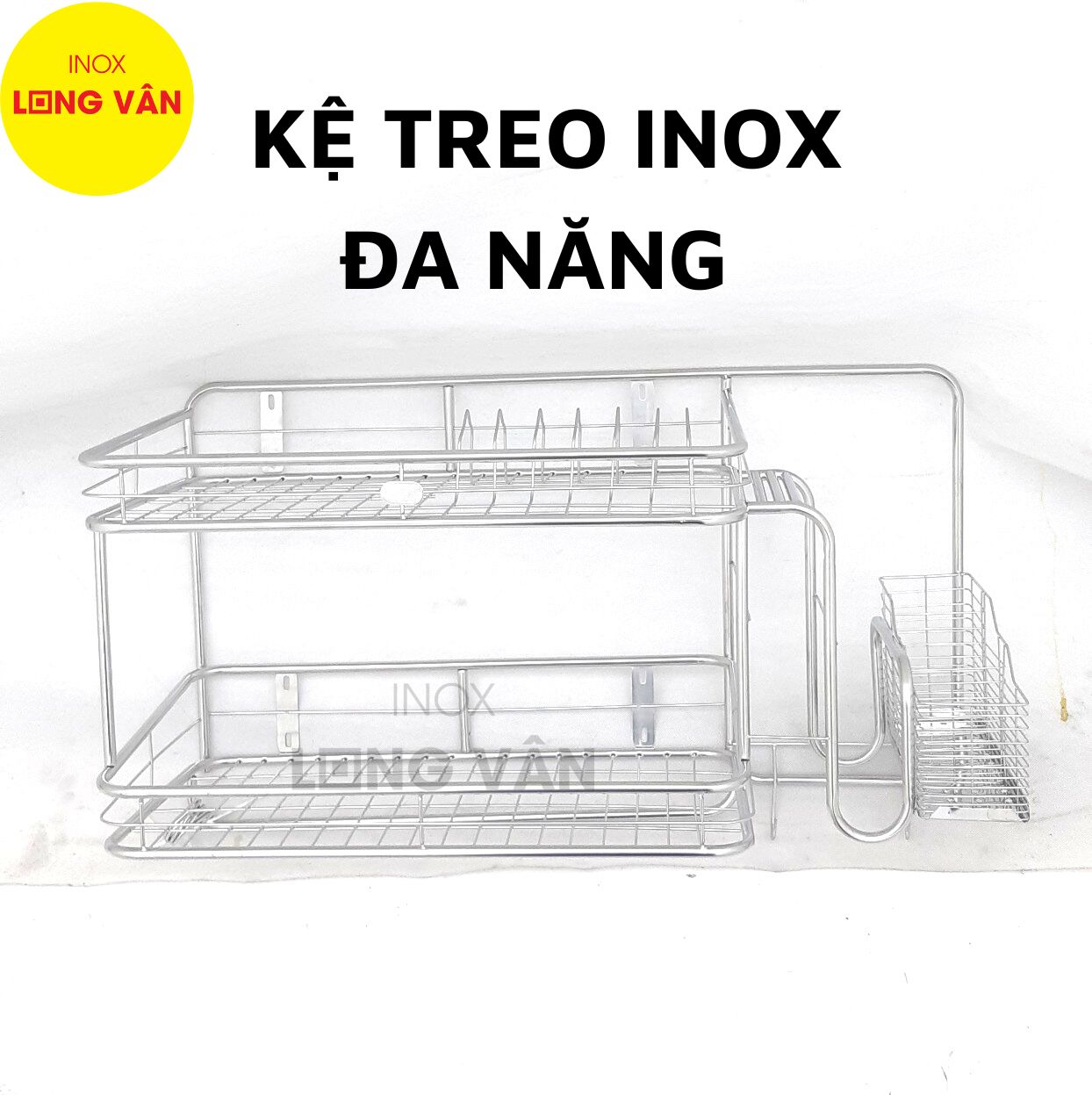 Kệ treo đa năng INOX cao cấp, kệ chén đĩa đa năng treo tường trang bị móc treo tiện lợi