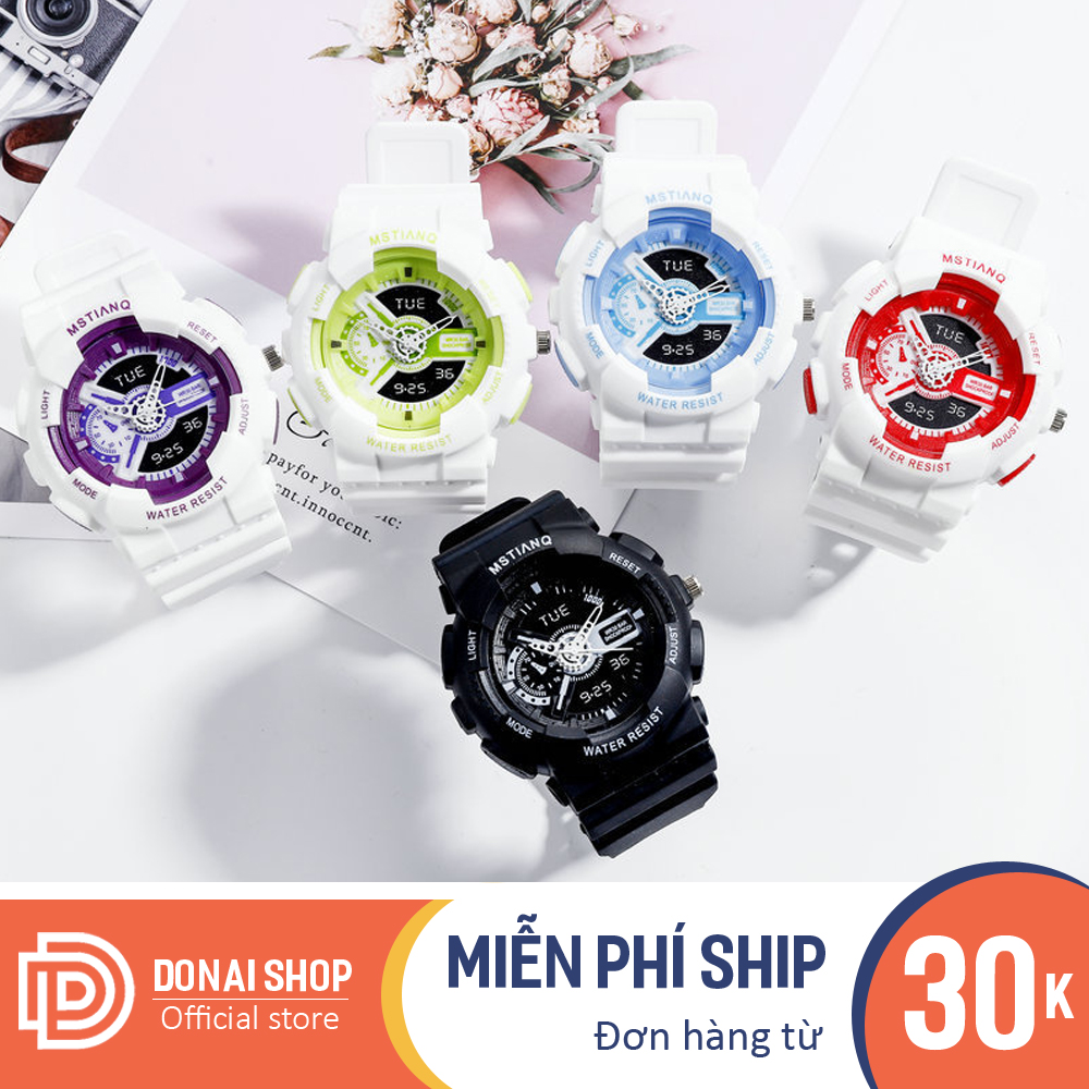 Đồng hồ Quartz thể thao nam nữ, kiểu dáng giá điện tử cực ngầu, Dây cao su siêu bền, chống nước sinh hoạt K187.DONAI
