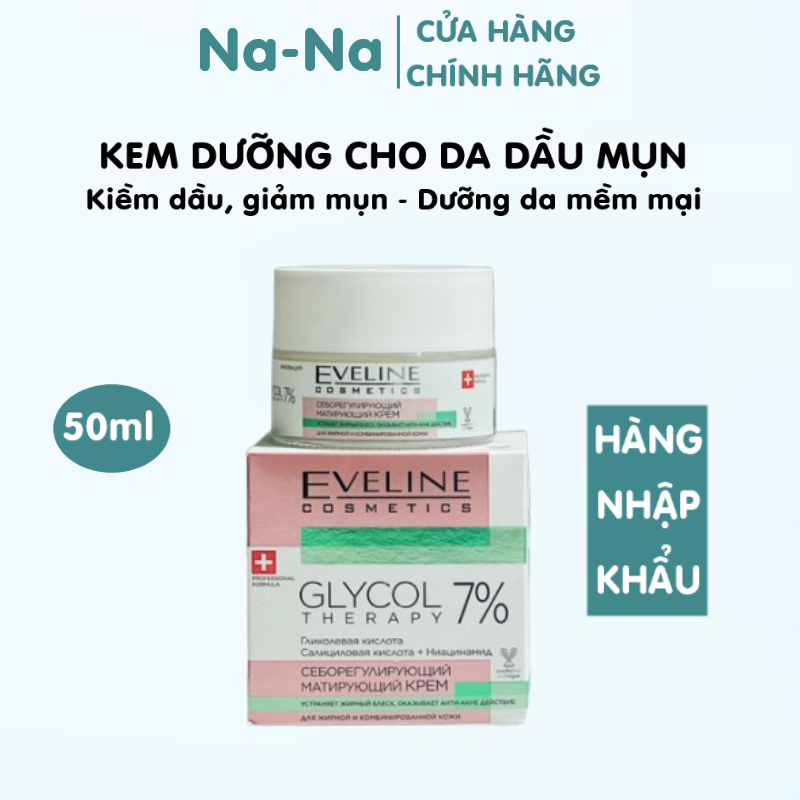 Kem dưỡng cho da dầu, mụn, da hỗn hợp Eveline 7% 50ml  giúp giảm thâm, ngừa mụn, kiểm soát dầu thừa, bã nhờn trên da