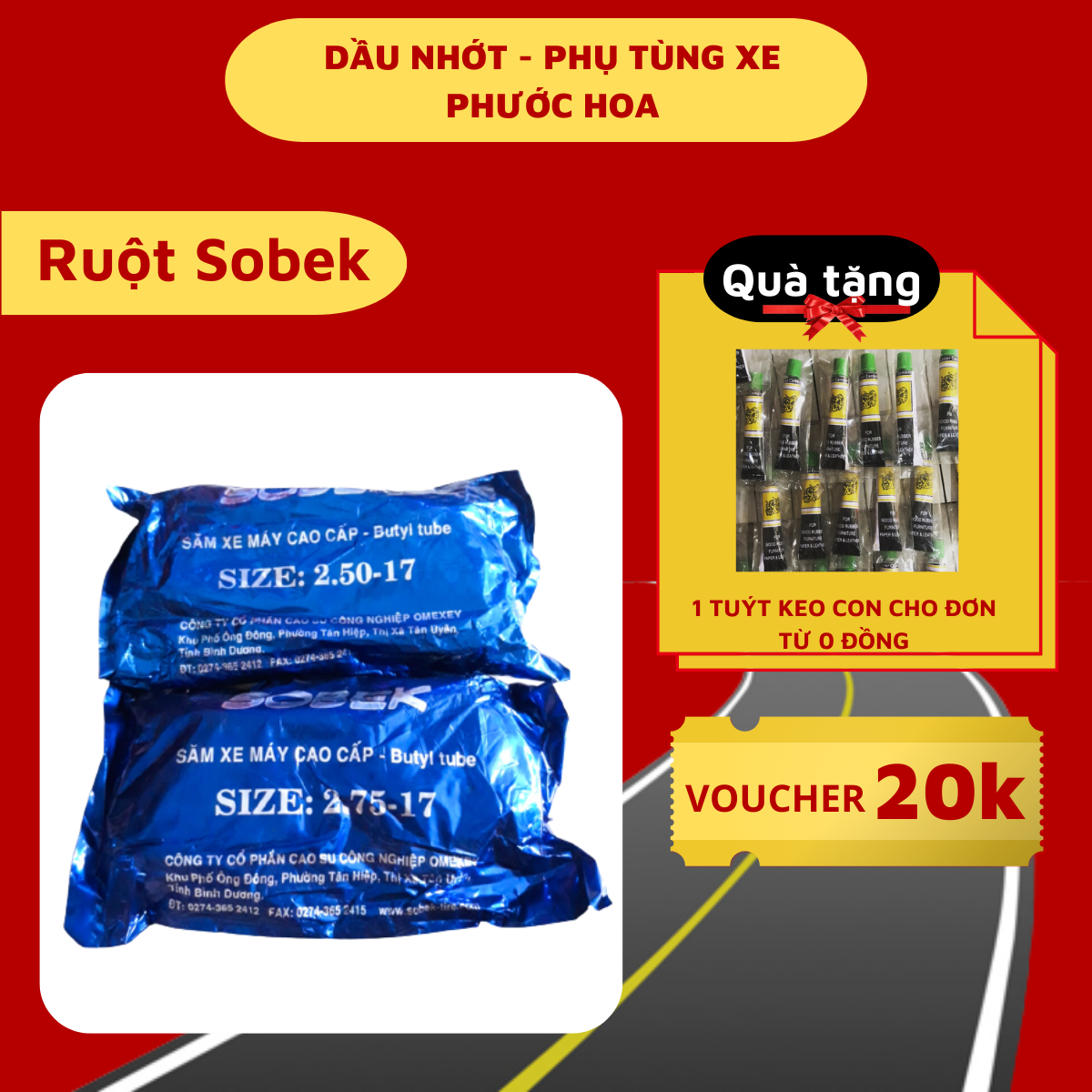 RUỘT XE  CAO CẤP CHÍNH HÃNG SOBEK 2.50 VÀ 2.75- SĂM XE MÁY, RUỘT XE MÁY, RUỘT XE WAVE, DREAM