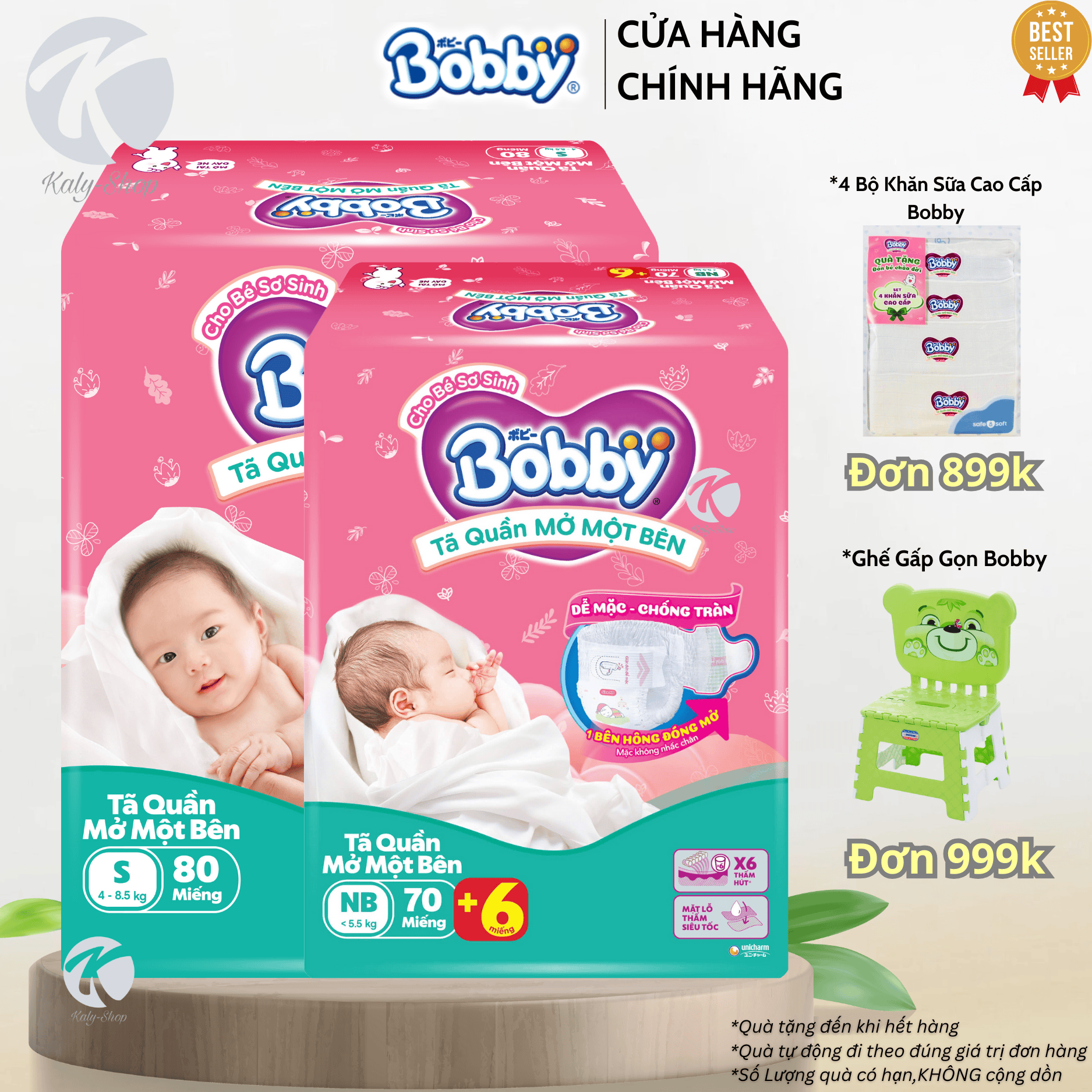 [Có KM Kèm] Bobby Tã Quần Mở Một Bên Bobby size NB-70 Miếng /Bobby size S-80 Miếng