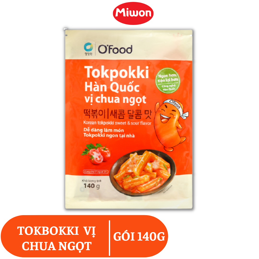 [KÈM SỐT NẤU] Tokbokki Hàn Quốc O'Food vị chua ngọt gói 140g, nấu trong 2 phút, hạn sử dụng 12 tháng