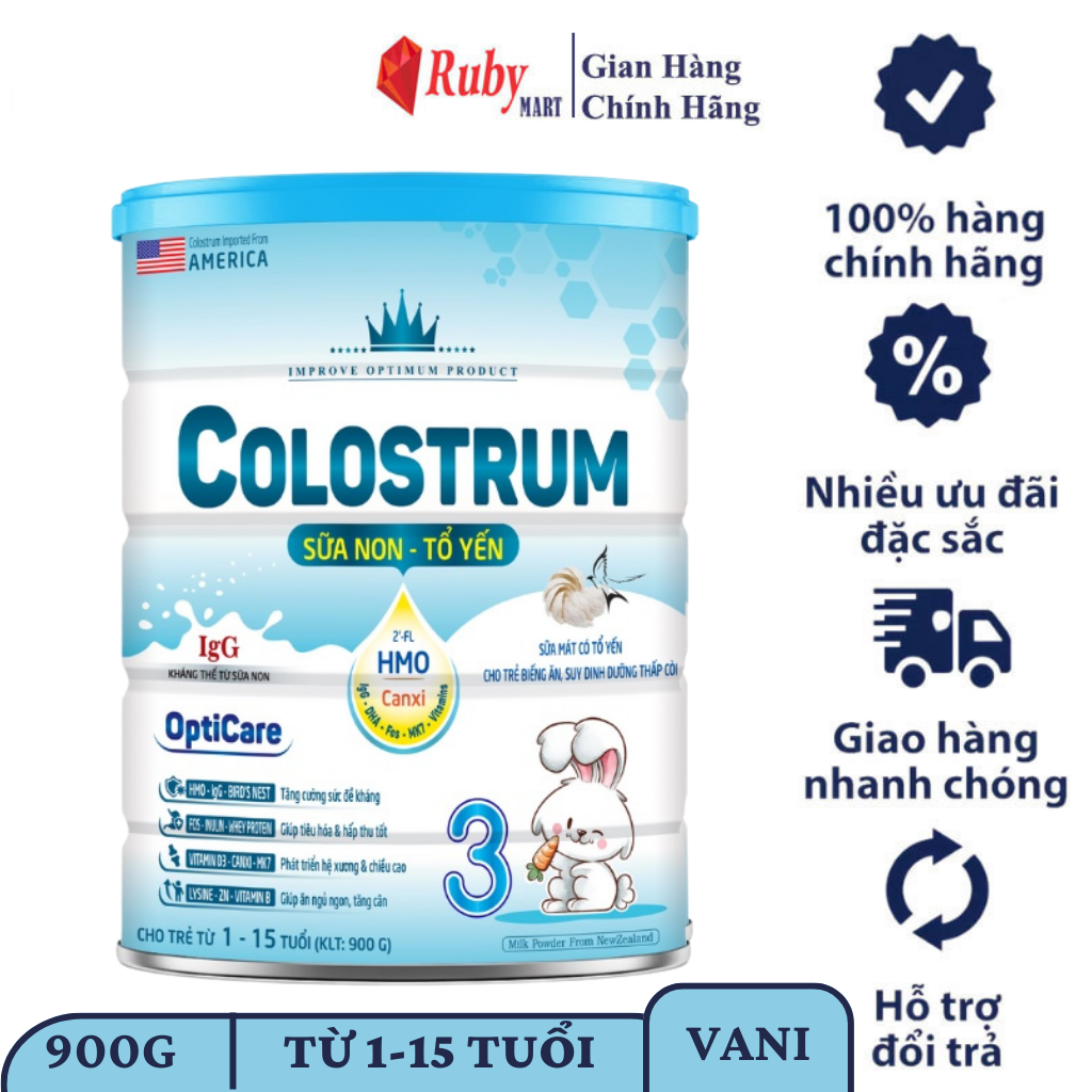 Sữa Bột Colostrum Opticare 3 cho trẻ từ 1 15 tuổi lon 900g