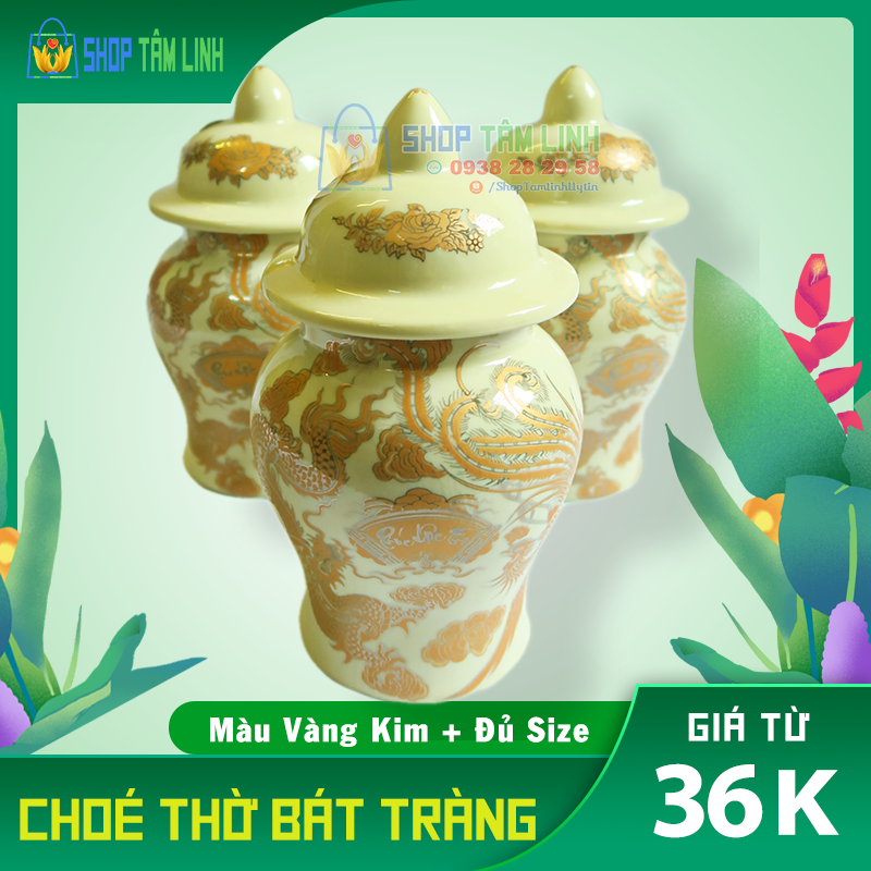 Chóe thờ Bát Tràng men ngà, choé thờ gạo muối nước bằng gốm sứ ShopTamlinh