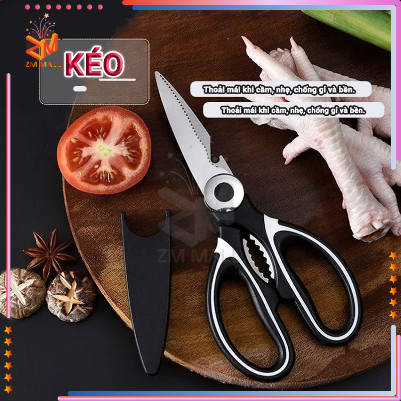 Kéo làm bếp đa năng cao cấp,Kéo cắt làm bếp đa năng,Kéo bếp đa năng cán inox lưỡi thép không gỉ siêu bền cao cấp,Kéo cắt gà