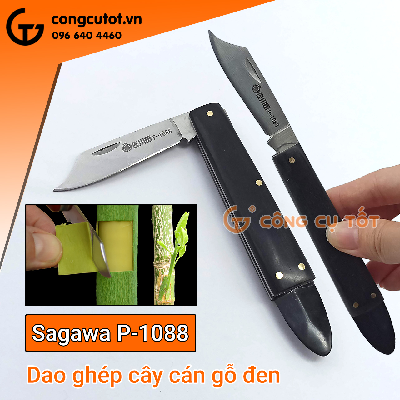Dao ghép cây dạng gấp Sagawa P-1088 cán gỗ đen