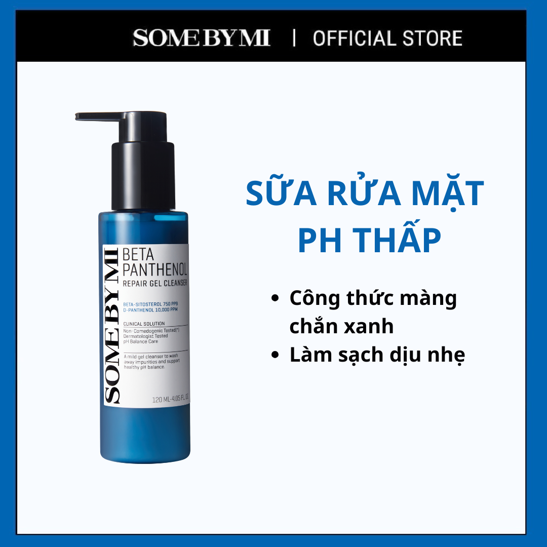   DATE 6.2026  Sữa rửa mặt dạng gel Some By Mi Beta Panthenol Repair Gel Cleanser 120ml Vitamin B5 pH thấp loại bỏ tế bào chết làm sạch sâu 